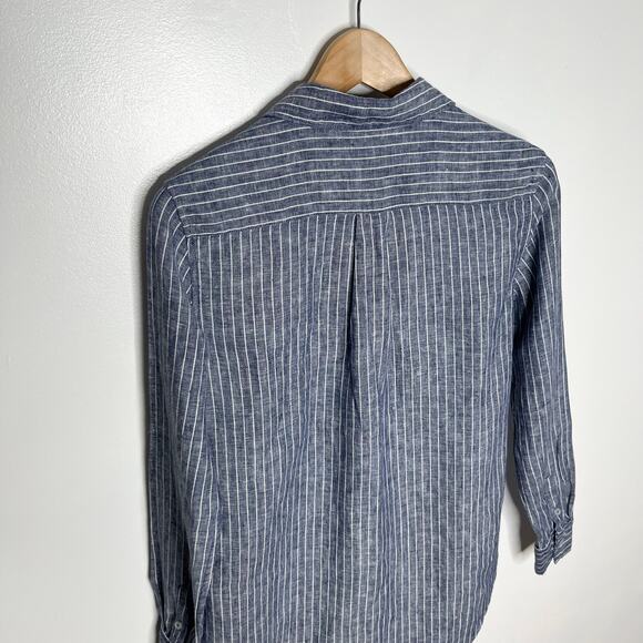 Quince European Linen Long Sleeve Button Up Shirt Womens XS Blue Stripe - Picture 7 of 10